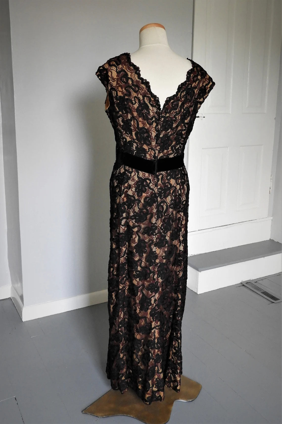 1950's Black Full Length Dress Plus Size Sheath Mother of the Bride Dress