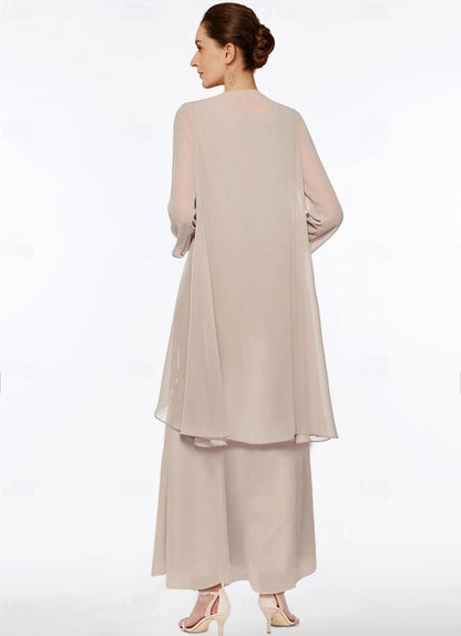 Sheath / Column Mother of the Bride Dress Wedding Guest Simple V Neck Ankle Length Chiffon Sleeveless with Tier