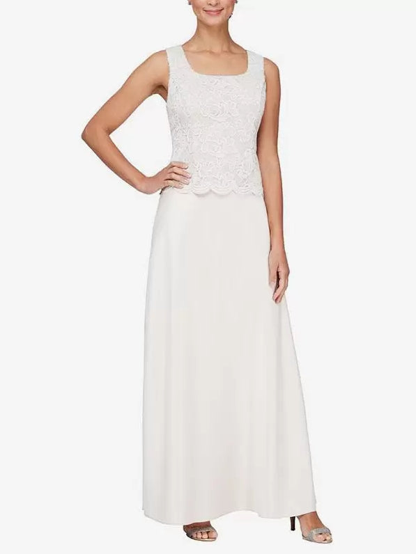 Square Neck Long Sleeves A-Line Lace Mother of the Bride Dresse Wedding Guest Party Dresses