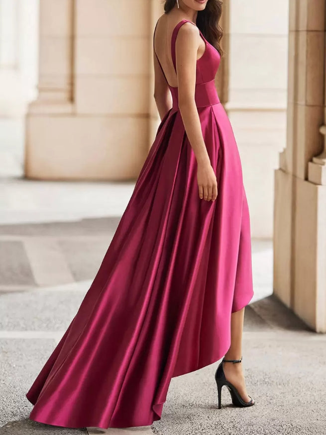 Cocktail Dress Gorgeous A-Line V-Neck Satin Wedding Guest Party Dresses