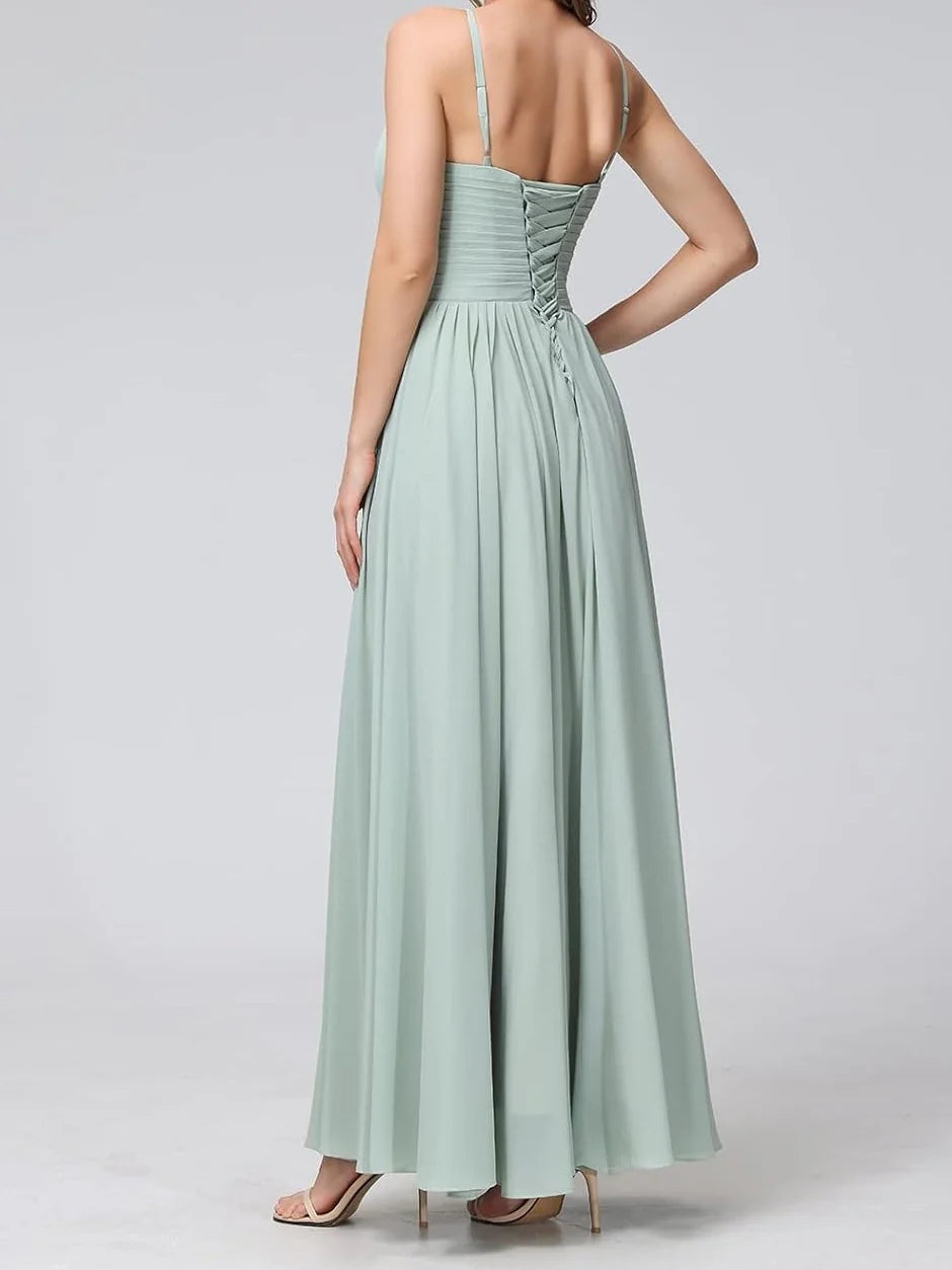 A Line/Princess Spaghetti Straps Halter Sleeveless Chiffon Bridesmaid Dresses