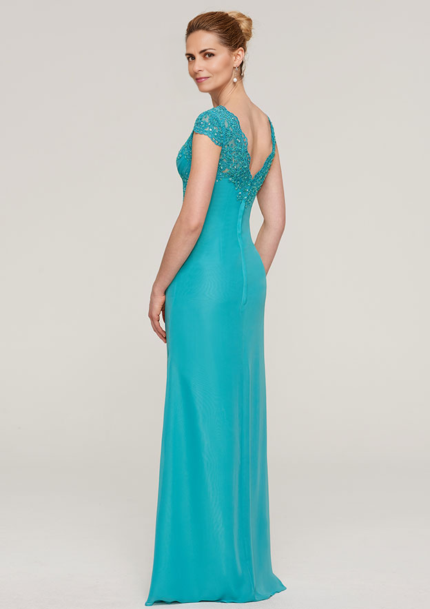 Sheath/Column V Neck Sleeveless Chiffon Mother of the Bride Dress With Pleated Appliqued Beading
