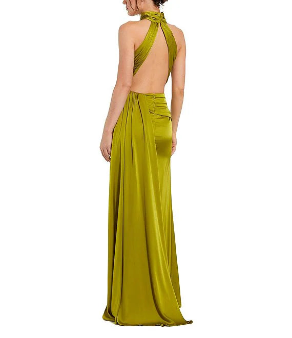 Satin Halter Mock Neck Sleeveless Side Ruched Gown Backless Evening Dr Koutun Dress Satin Halter Mock Neck Sleeveless Side Ruched Gown Backless Evening Dr Koutun Dress