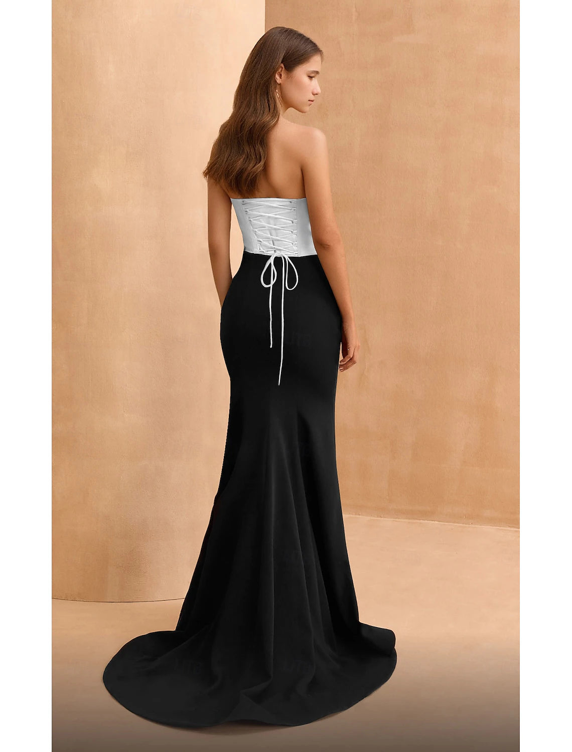 Black Mermaid / Trumpet Evening Dresses Corsets Formal Floor Length Sleeveless Strapless Stretch Crepe Backless with Ruched