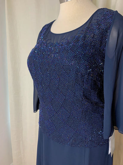Beaded Navy Blue Formal Gown Mother of the Bride Chiffon Sleeve Dress Black Tie Formal Pageant Plus Size