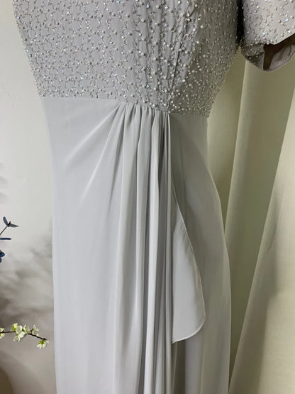 Silver Short Sleeve Beaded Chiffon Dress Vintage Mother of The Bride Modest Gown
