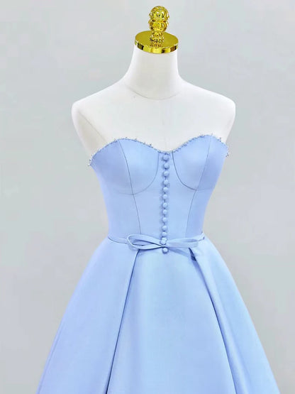 A-Line Sweetheart Neck Satin Blue Ball Gown Long Prom Dress Formal Dress