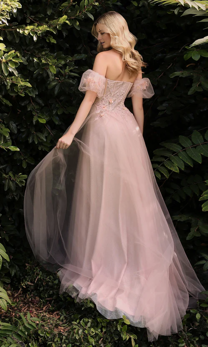 Glitter Prom Dress Floor-length Tulle Ball Gown With Slit