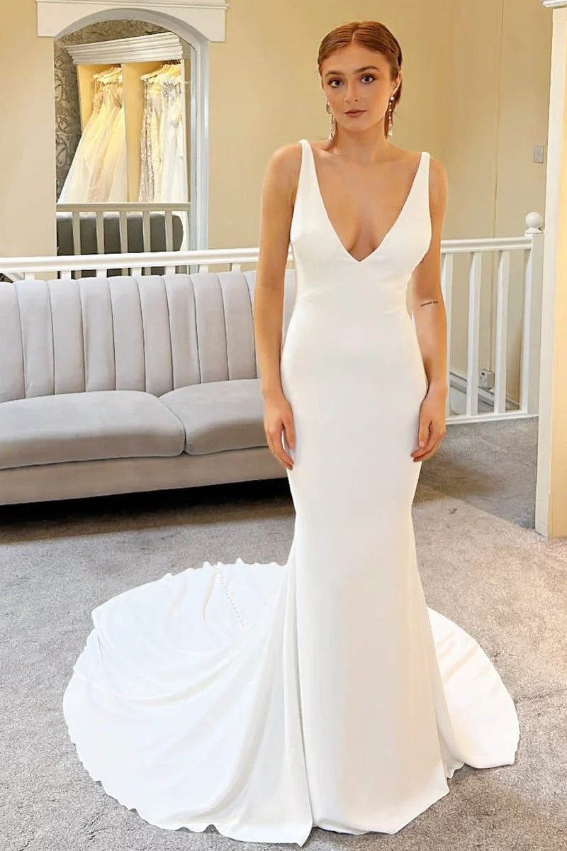 Mermaid Long Wedding Dress with Detachable Cape
