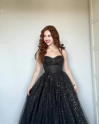 Glitter Spaghetti Strap Starlight A-Line Princess Floor-length Prom Dresses