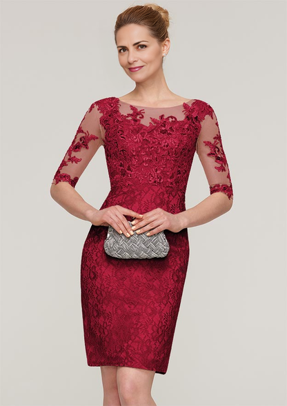 Half Sleeve Knee-Length Lace Mother of the Bride Dress With Sequins Appliqued