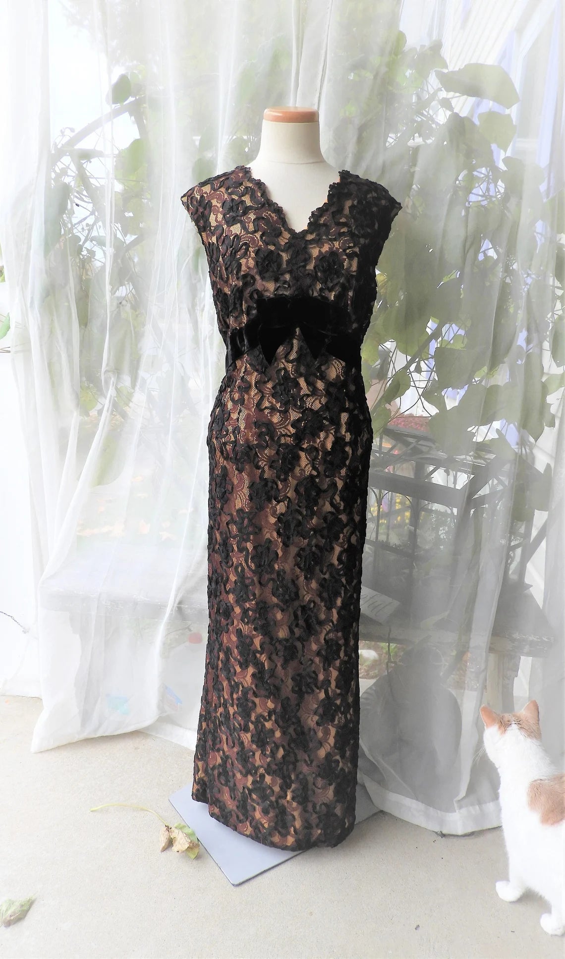 1950's Black Full Length Dress Plus Size Sheath Mother of the Bride Dress
