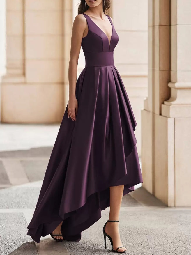 Cocktail Dress Gorgeous A-Line V-Neck Satin Wedding Guest Party Dresses