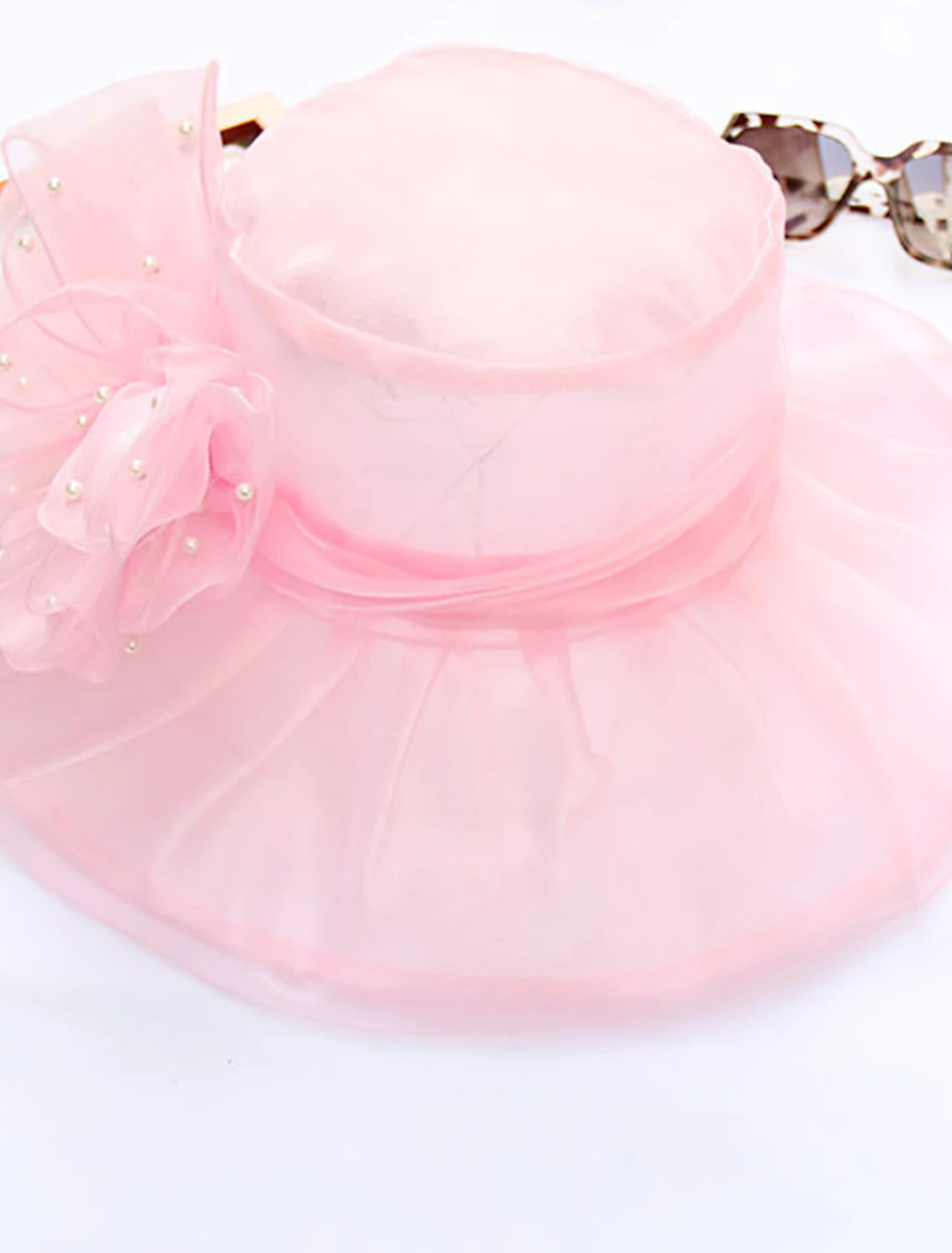 Organza Bucket Hat Straw Hat Sun Hat Casual Holiday Kentucky Derby Melbourne Cup Vintage Style With Faux Pearl Appliques Headpiece Headwear