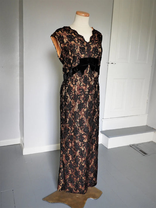 1950's Black Full Length Dress Plus Size Sheath Mother of the Bride Dress