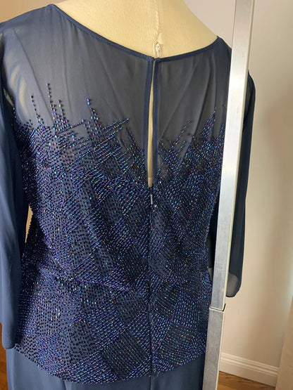 Beaded Navy Blue Formal Gown Mother of the Bride Chiffon Sleeve Dress Black Tie Formal Pageant Plus Size