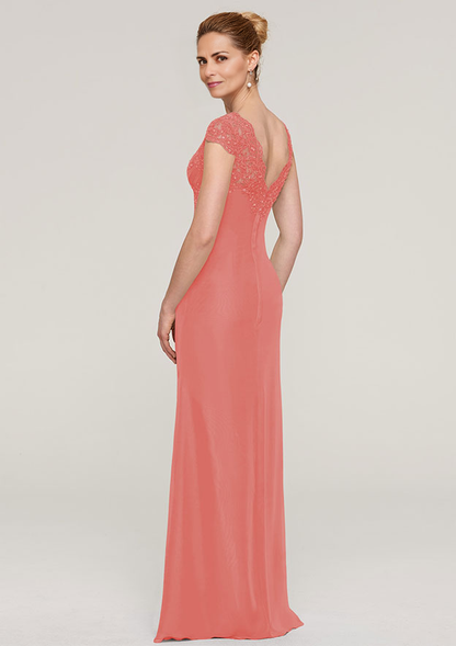 Sheath/Column V Neck Sleeveless Chiffon Mother of the Bride Dress With Pleated Appliqued Beading