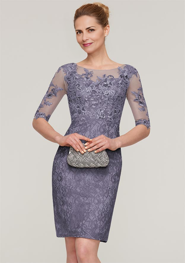 Half Sleeve Knee-Length Lace Mother of the Bride Dress With Sequins Appliqued
