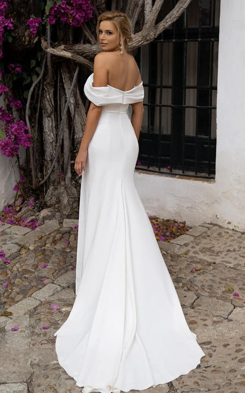 Mermaid Satin Off-the-Shoulder Sheath Wedding Dress with Zipper and Slit