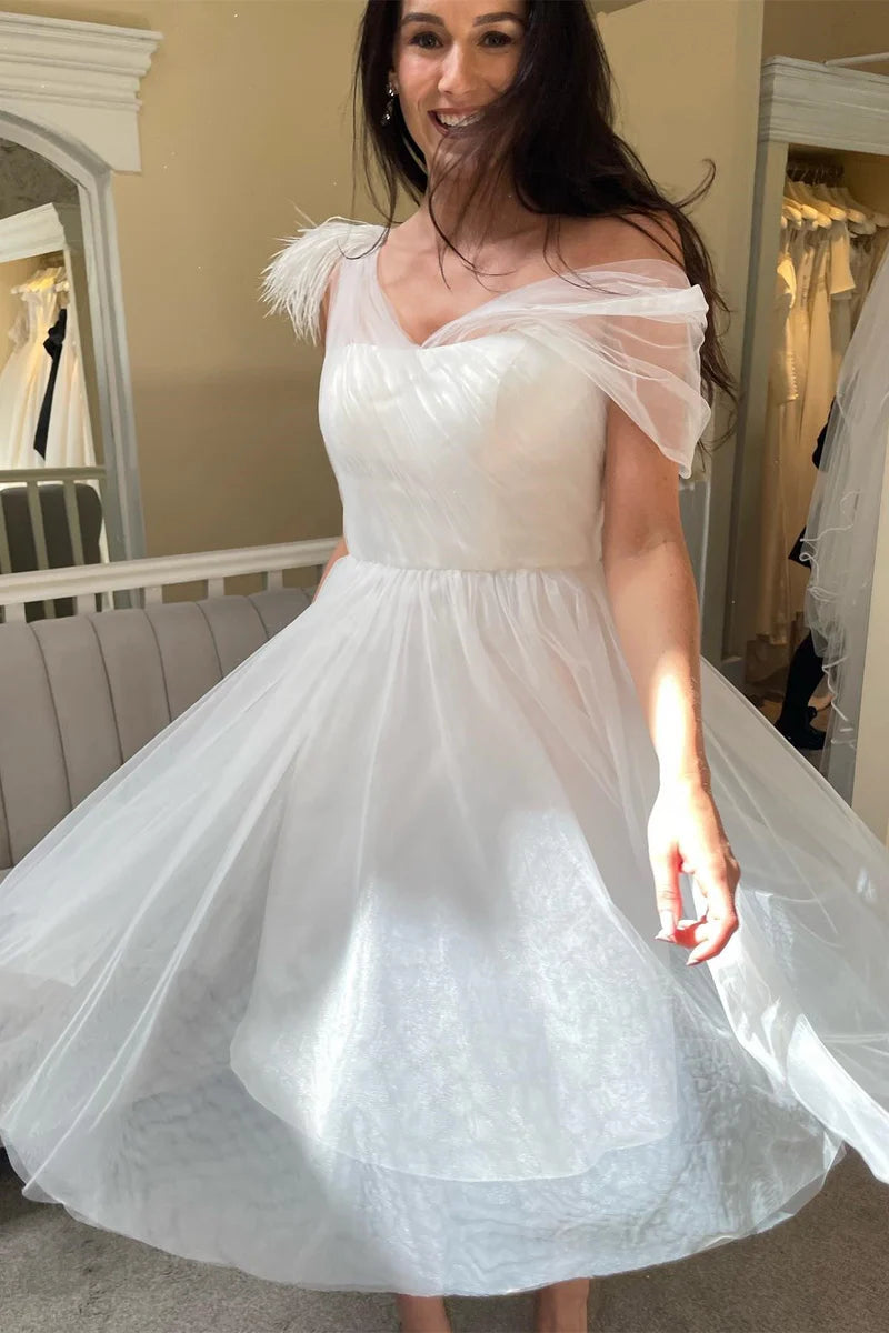 Asymmetrical Tulle A-Line Knee-Length Wedding Dress