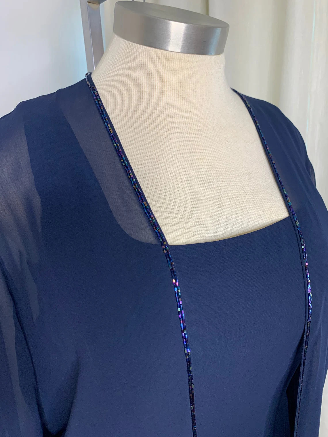 Navy Blue 2 Piece Formal Dress with Jacket Mother of The Bride Outfit Beaded Chiffon Jacket Plus Size Navy Gown