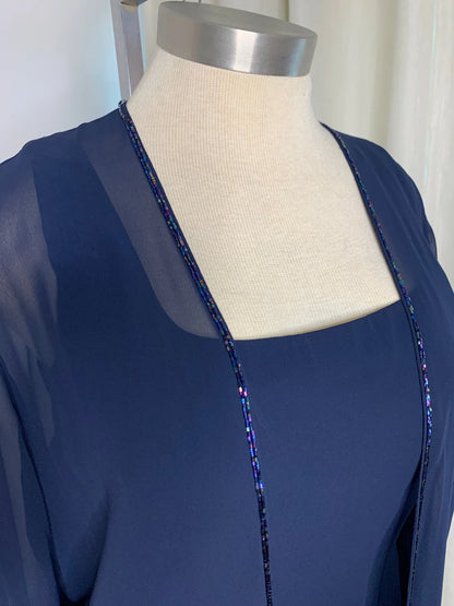 Navy Blue 2 Piece Formal Dress with Jacket Mother of The Bride Outfit Beaded Chiffon Jacket Plus Size Navy Gown
