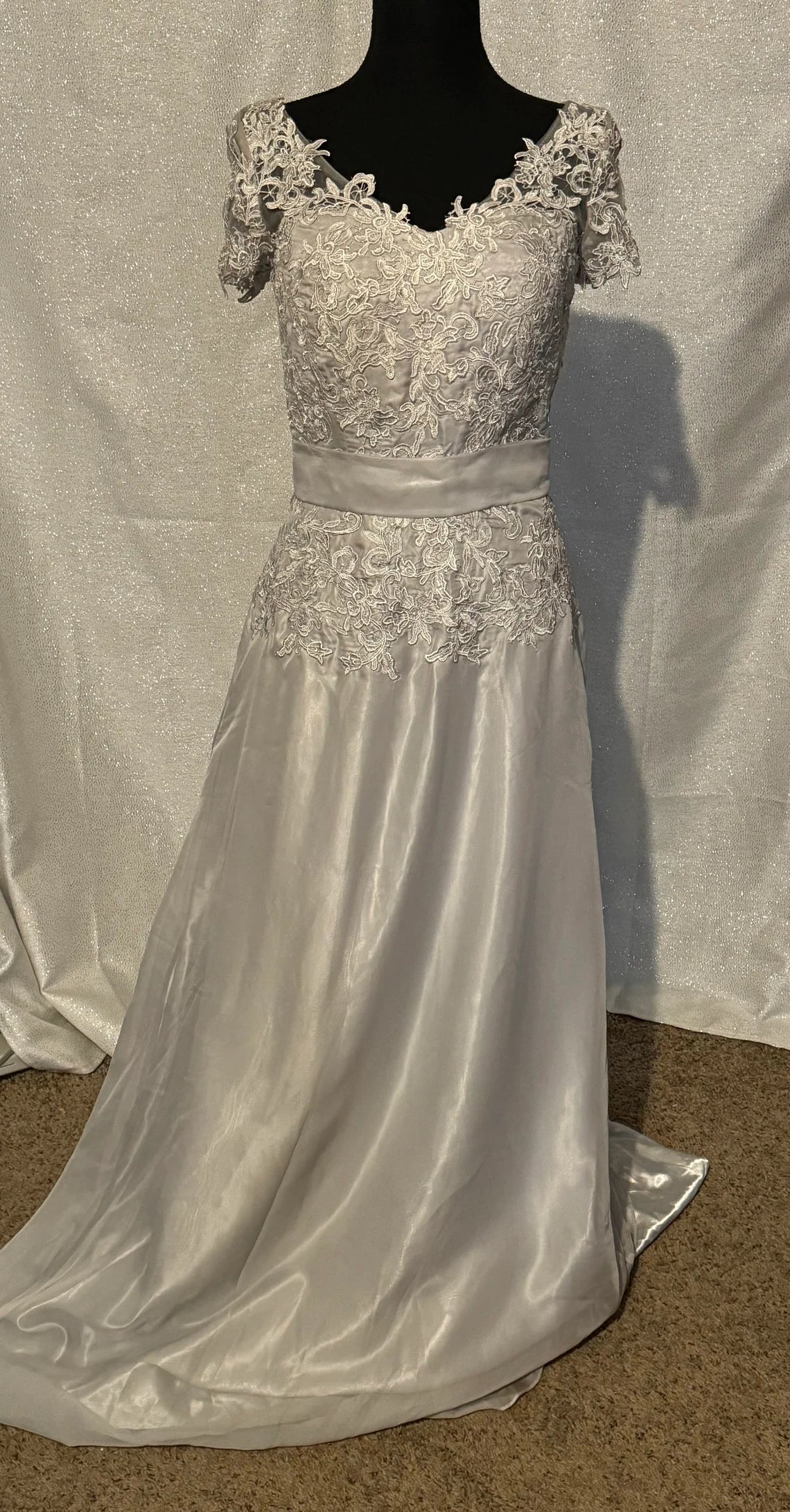 Silver Grey Floral Embroidery Pageant Prom Bridesmaids Gown Dress Mother of the Bride Dresse