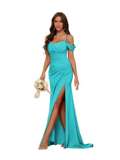 Mermaid/Trumpet Sweetheart Sleeveless Floor-Length Bridesmaid Dresses With Slit
