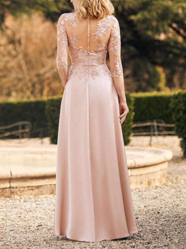 Mother Of The Bride V-Neck Half Sleeves A-Line Pockets Floor-Length Guest Dresses