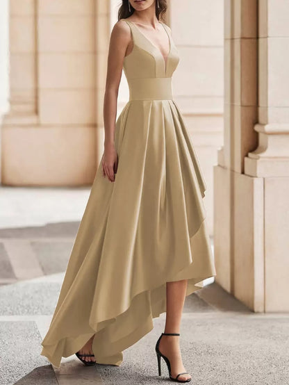 Cocktail Dress Gorgeous A-Line V-Neck Satin Wedding Guest Party Dresses