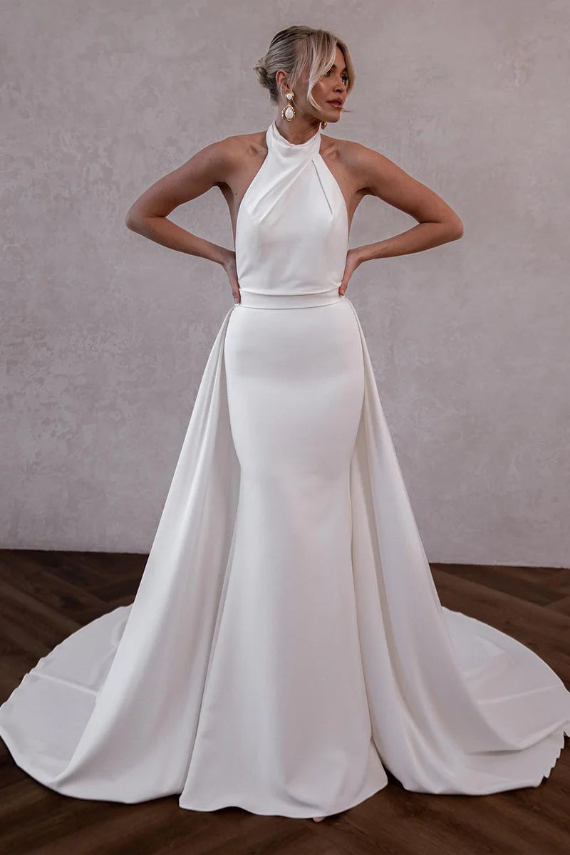 satin halter wedding dress White Dresses with Detachable Train – Koutun Select Pants Size:33 vastwit Mother of The Web Collection: Beige looks Sheath/Column;Neckline