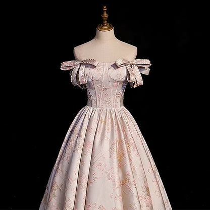 A-Line Princess Off Shoulder Floral Long Party Dress Sweetheart Prom Dress Evening Dress