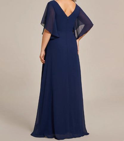 Mother of the Bride Dress Half Sleeves Top Applique Decoration Chiffon Dress