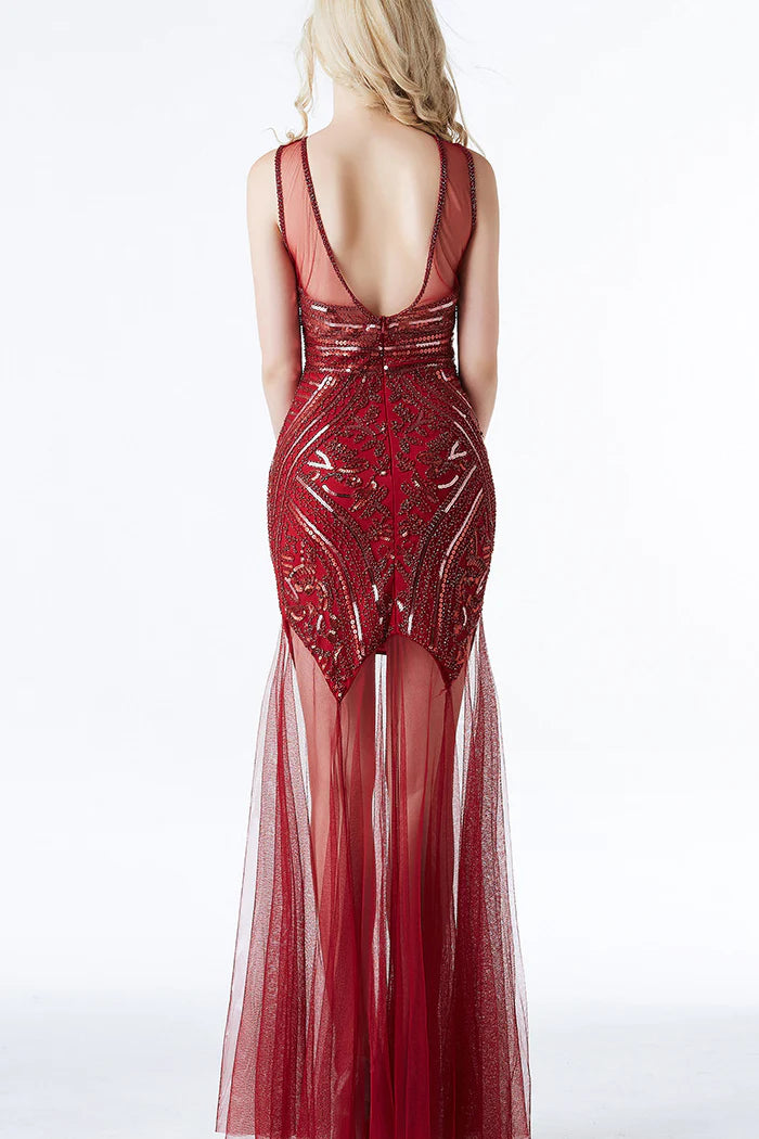 Sequin Long Dress Tulle Wedding Guest Dress 1920s Evening Dress