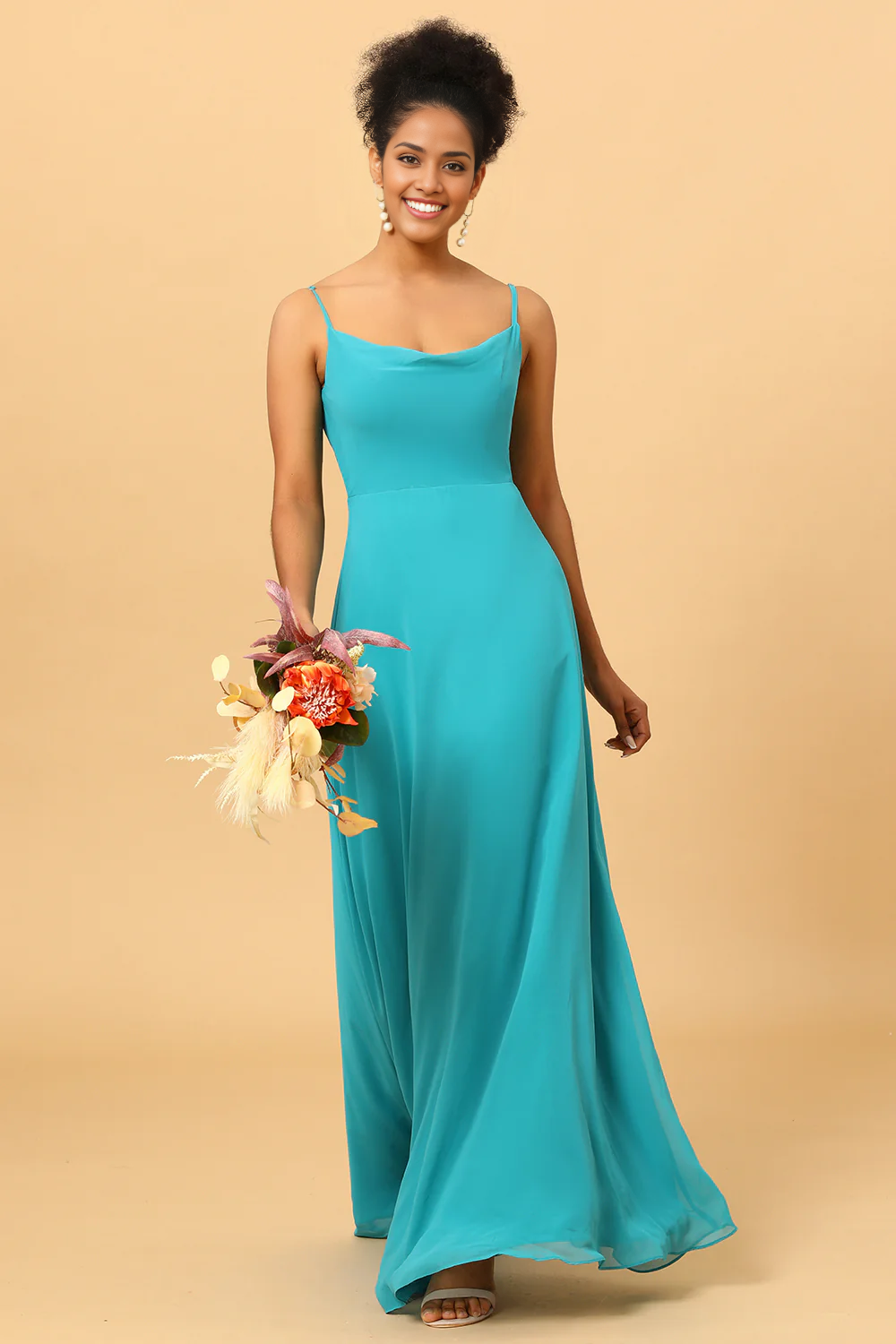 Spaghetti Straps Chiffon Jade Bridesmaid Dress Slip Dress – Koutun Dress