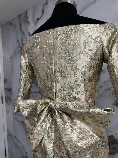 Mother Of The Bride Dresses Off The Shoulder Dress 3/4 Length Sleeve Trumpet Style Sage Gold Dress