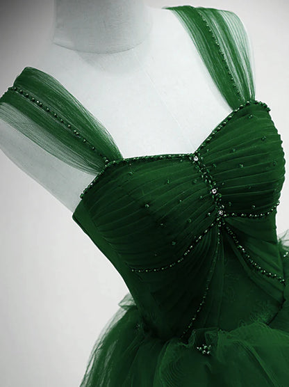 Beaded Tulle Off Shoulder Long Party Dress Tulle A-line Prom Dress Ball Gown Quinceanera Dress