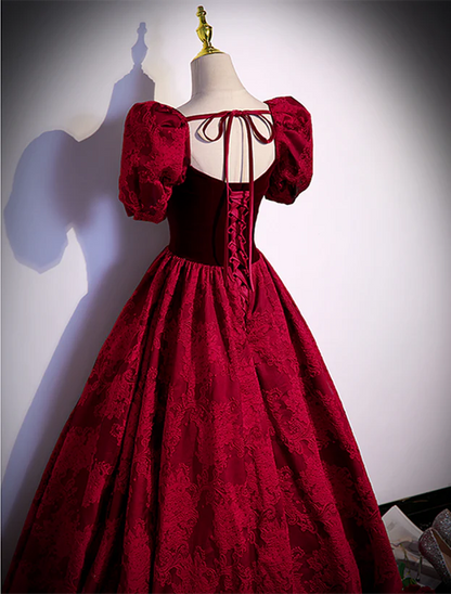 A-Line Princess Ballgown Sweetheart Short Sleeves Long Party Dress Evening Dress Prom Dress