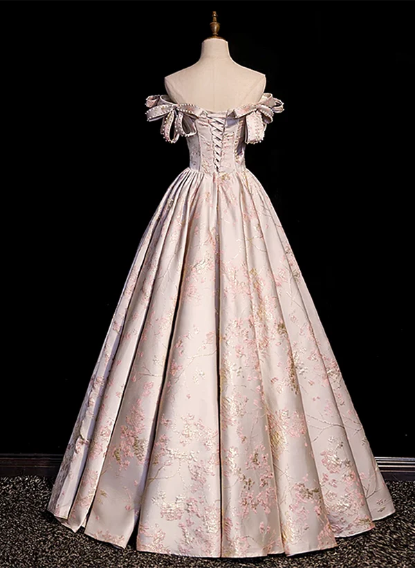 A-Line Princess Off Shoulder Floral Long Party Dress Sweetheart Prom Dress Evening Dress