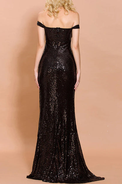 Sequin Memaid Long Prom Dress Sparkly Wedding Guest Dress With Slit