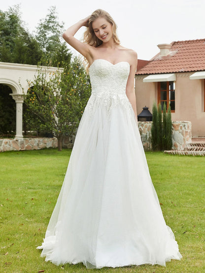 Strapless sweetheart lace tight corset sheer dress wedding dress