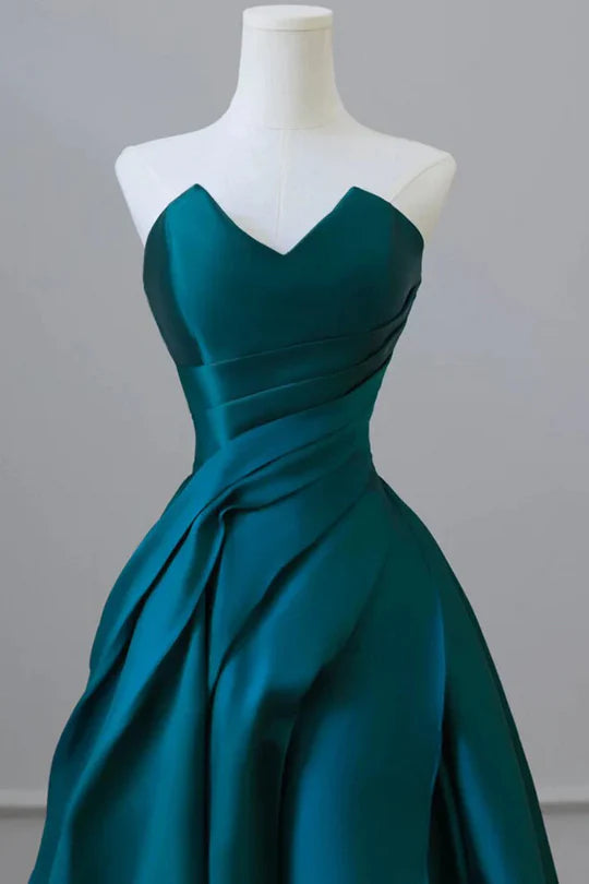 Elegant Strapless Empire-Waist Satin Pleated Long Formal Prom Dress –  Koutun Dress