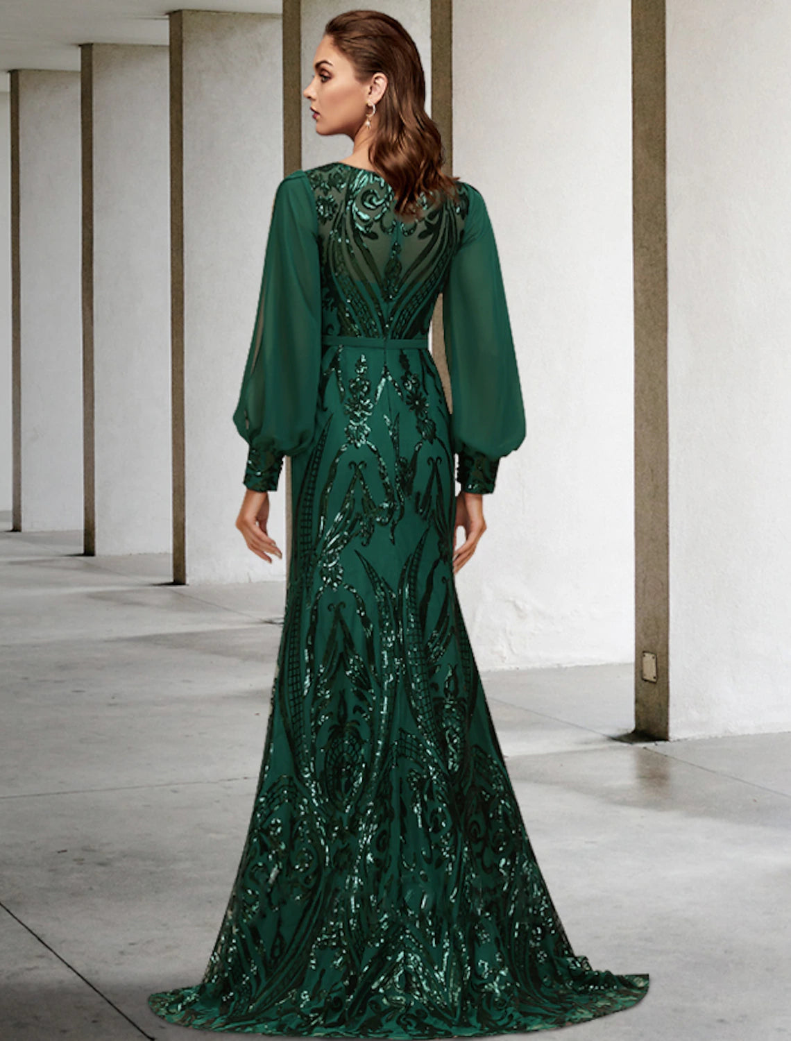 Mermaid / Trumpet Mother of the Bride Dress Wedding Guest Elegant Jewel Neck Sweep / Brush Train Long Sleeve with Appliques