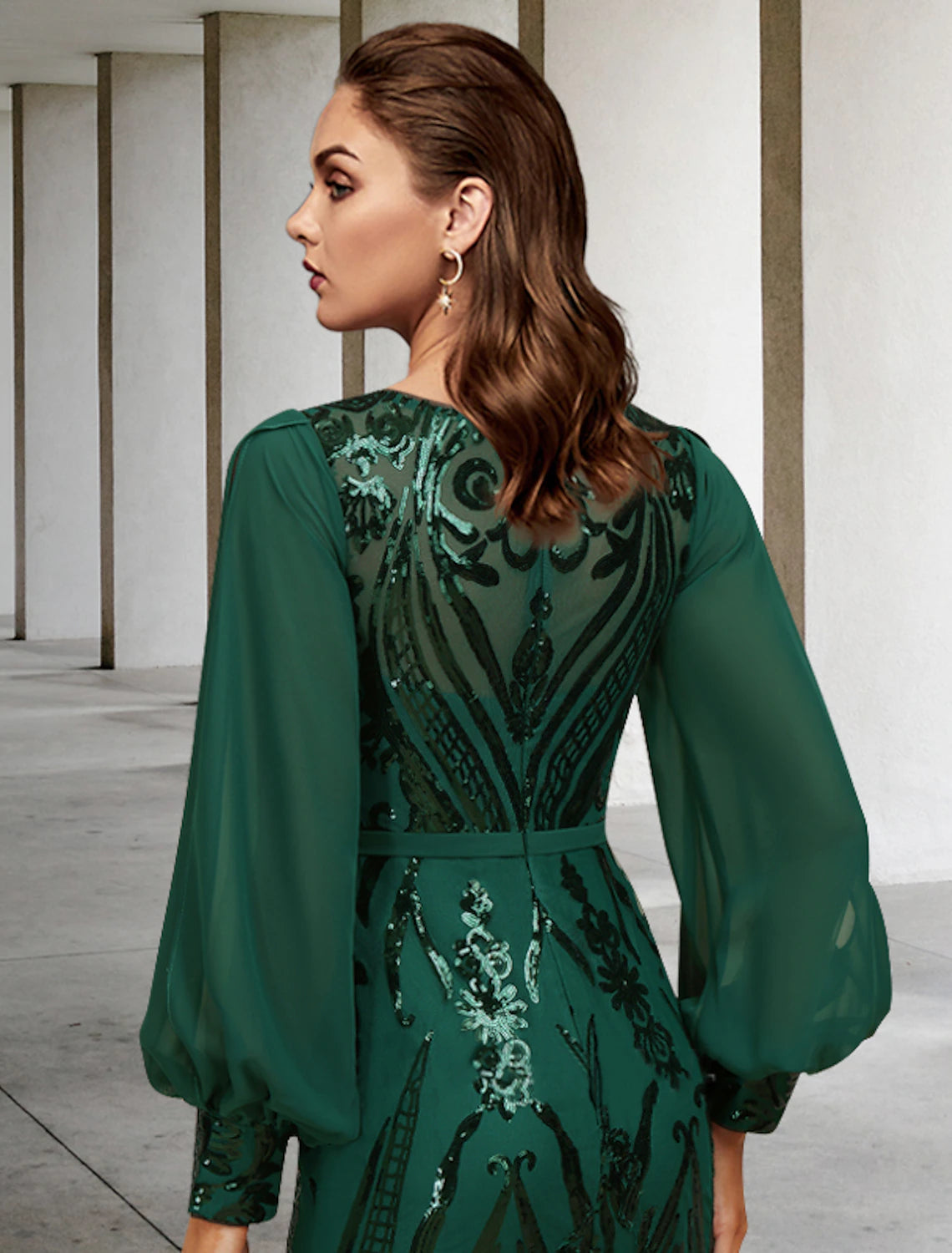 Mermaid / Trumpet Mother of the Bride Dress Wedding Guest Elegant Jewel Neck Sweep / Brush Train Long Sleeve with Appliques