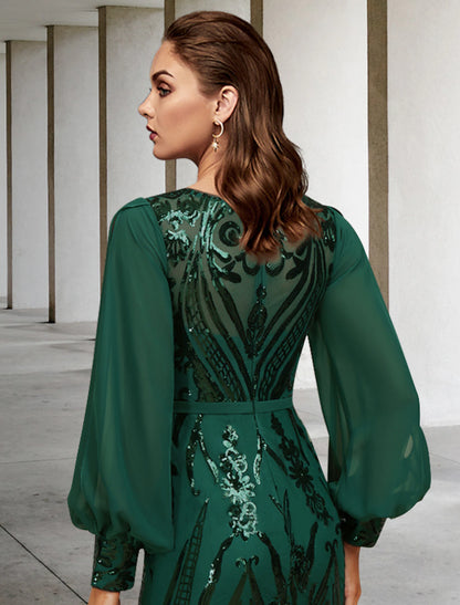 Mermaid / Trumpet Mother of the Bride Dress Wedding Guest Elegant Jewel Neck Sweep / Brush Train Long Sleeve with Appliques