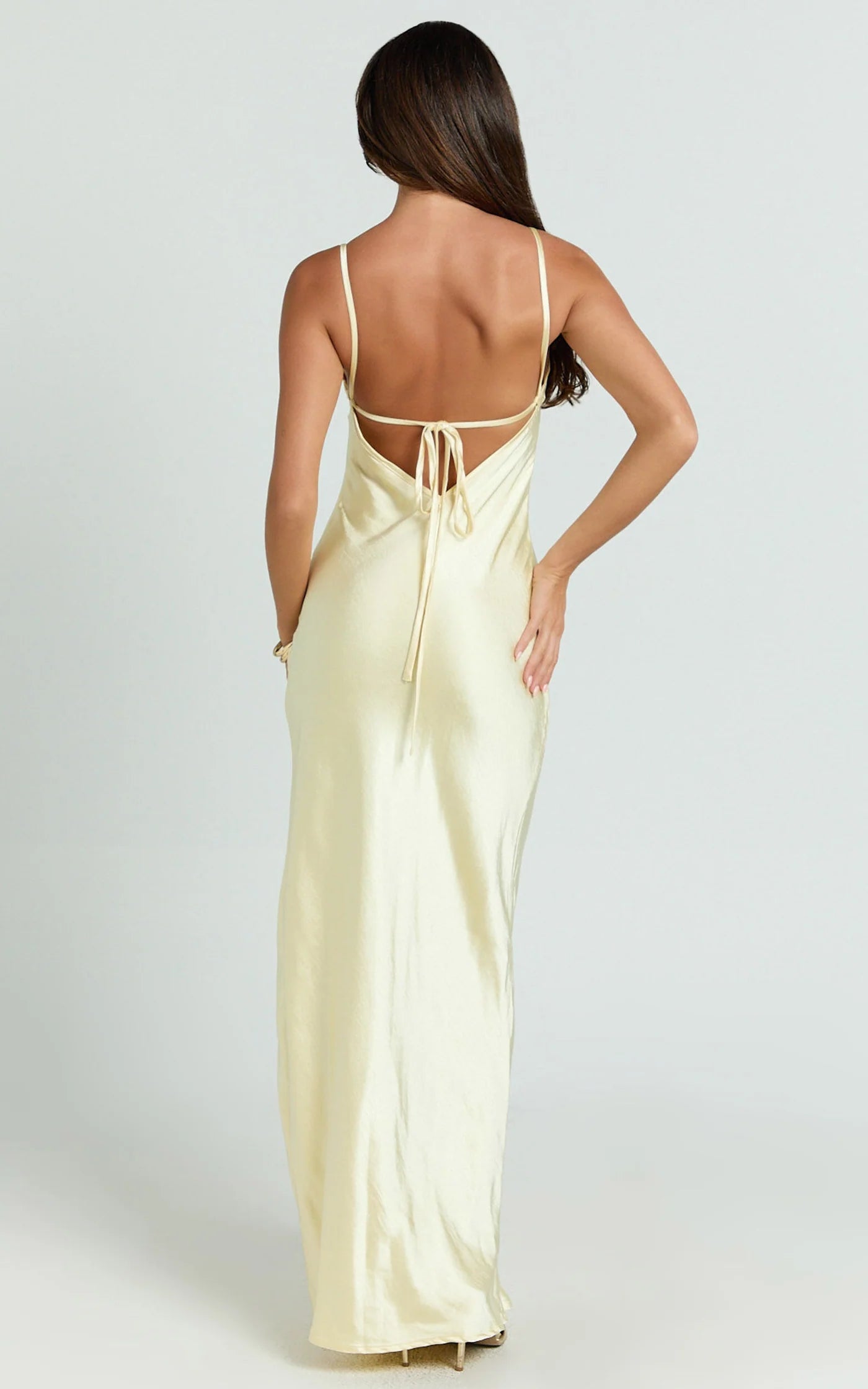 square neckline off shoulder sleeveless thin shoulder strap with backless side slit and floor length Prom dress