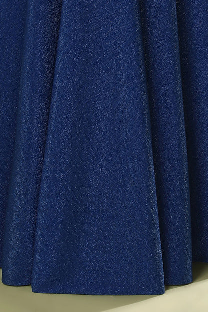 Sparkling Glitter Royal Blue V-Neck Long Prom Dress Wedding Guest Dress