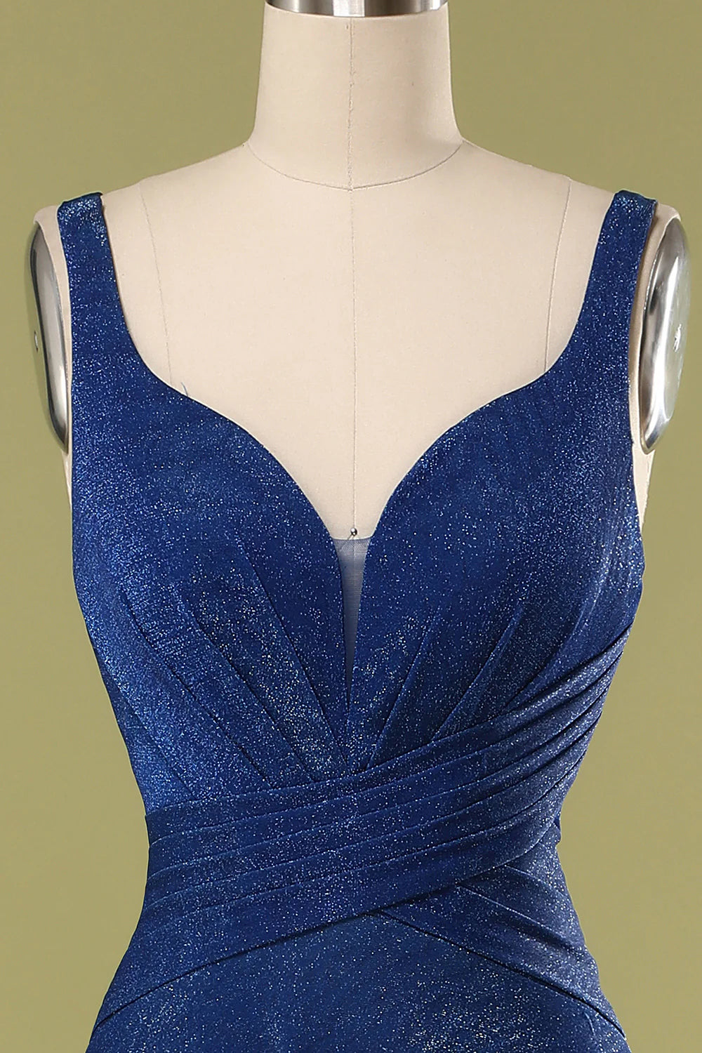 Sparkling Glitter Royal Blue V-Neck Long Prom Dress Wedding Guest Dress