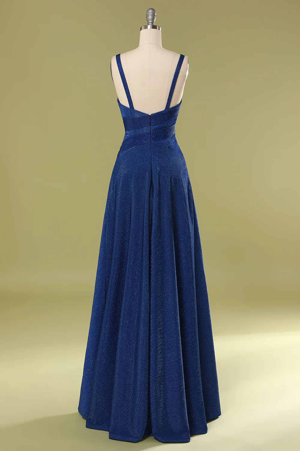 Sparkling Glitter Royal Blue V-Neck Long Prom Dress Wedding Guest Dress