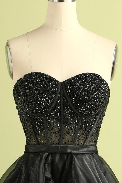 Black Strapless Ball Gown Sleeveless Sparkly Evening Dress